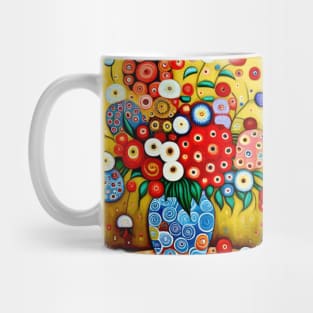 Red and White Flowers in a Blue Vase Still Life Painting Mug